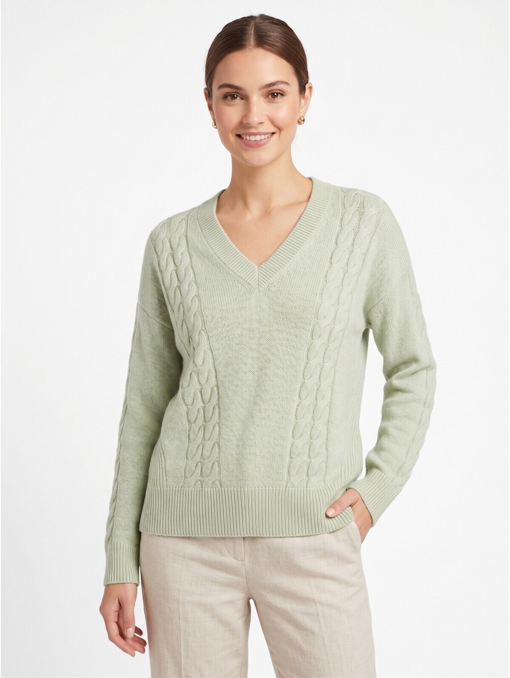NWT Charter Club Women's 1X Sage Green 100% Cashmere V-Neck Cable Knit SweaterXL